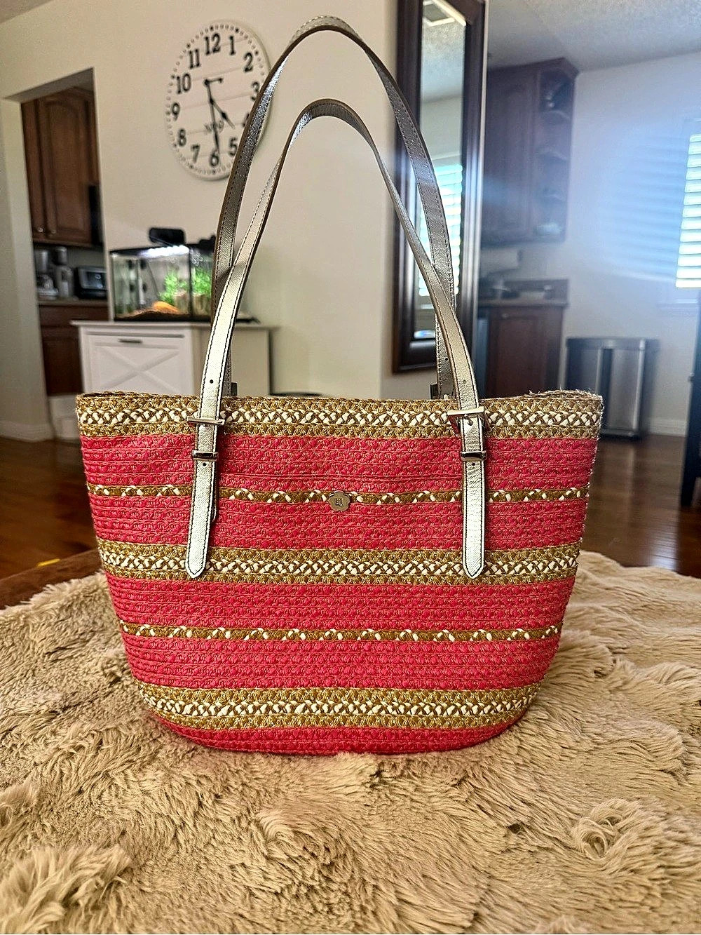 Eric Javits Squishee Tote in Pink/Gold & Silver